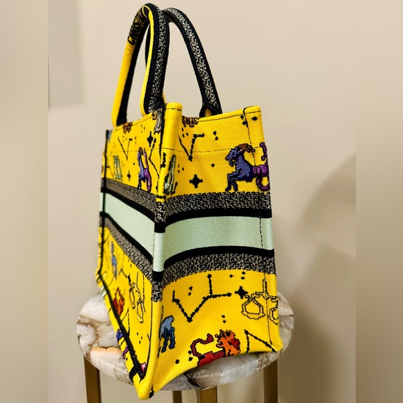 RARE Christian Dior Zodiac Pixel Tote Book Yellow Canvas Handbag Bag - Picture 10 of 17